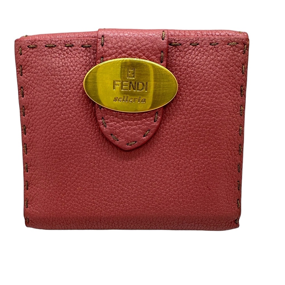 FENDI RARE METALLIC PINK SELLERIA  LEATHER COMPACT WALLET